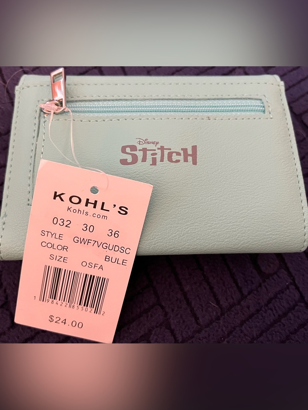 Disney Stitch Mint Wallet with Pink Tag Accent - Picture 3 of 4